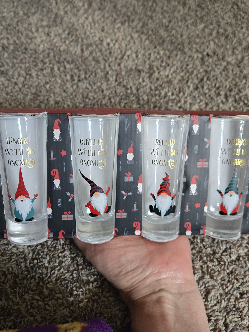Gnome Christmas Shot Glass Set of 4 Tall Shooter Glasses